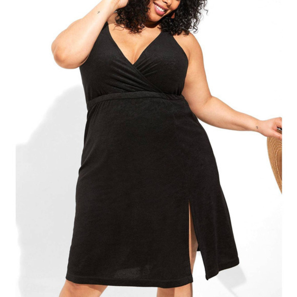 New Torrid‎ 3 (3X 22/24) Sexy Black Surplice Terry Swim Cover Up Beach Sun Dress
